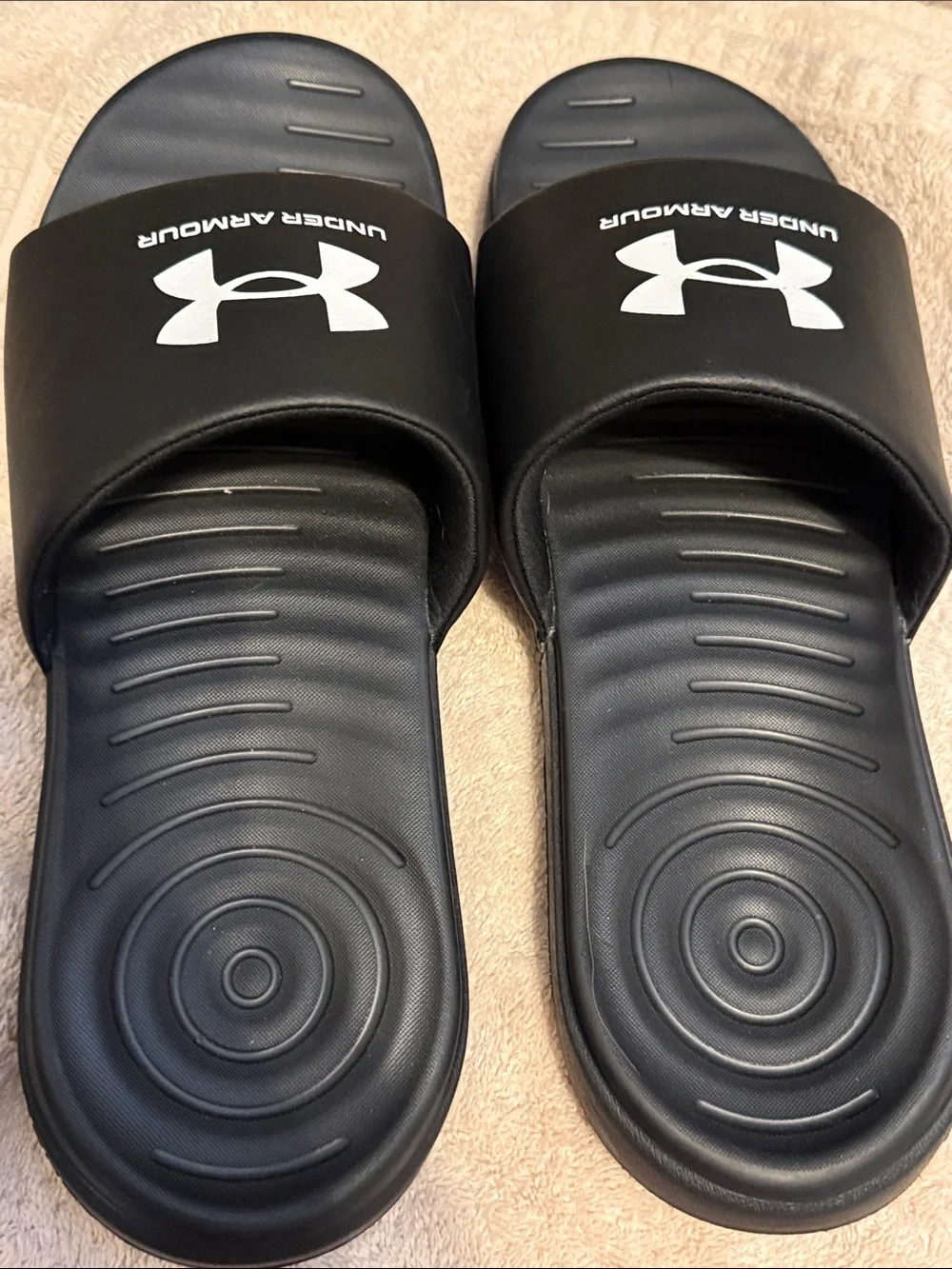 Under Armour Black Slide Sandals with White Logo